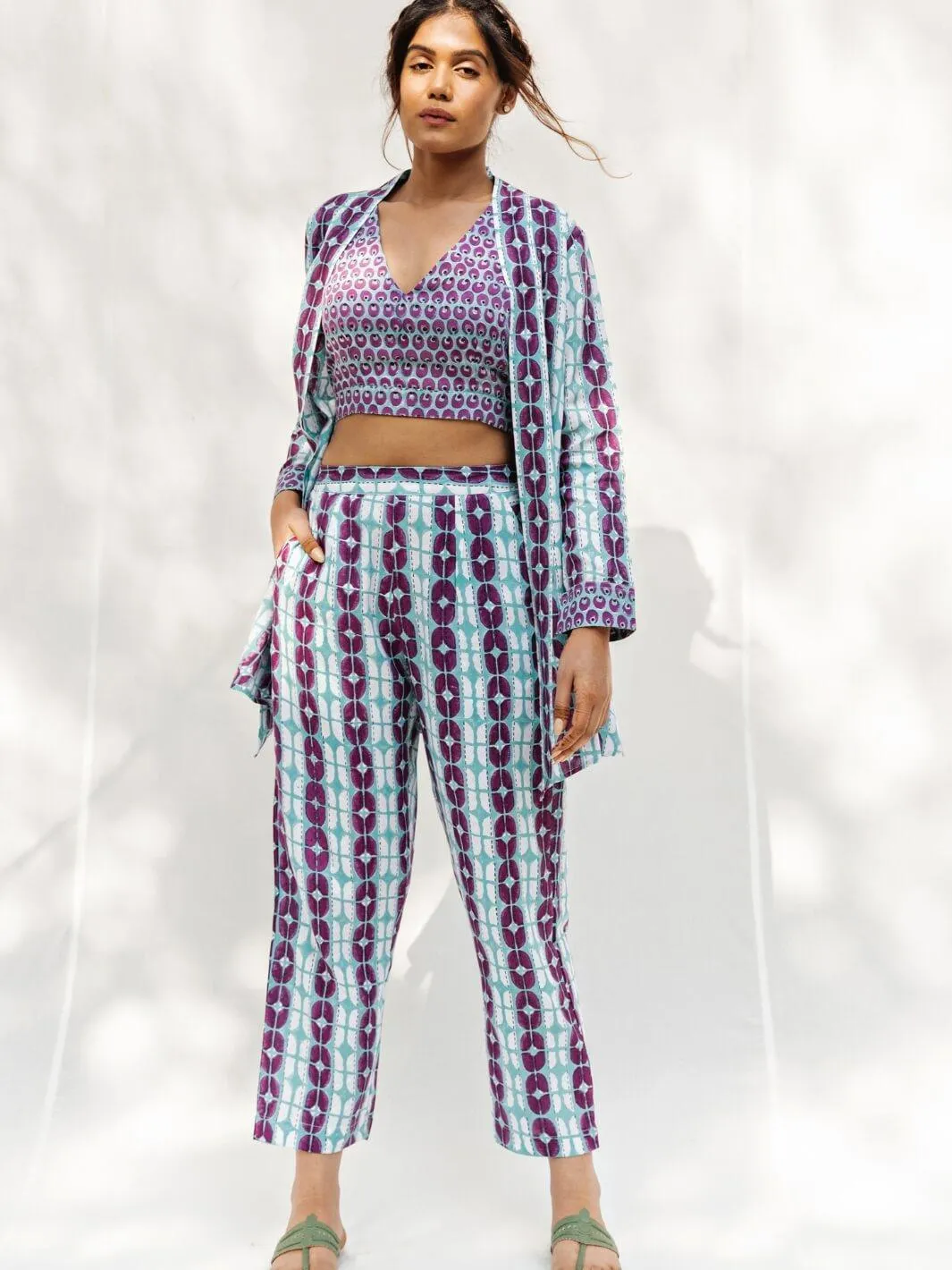 Blue & Purple Handblock Print Cotton Coord-Set