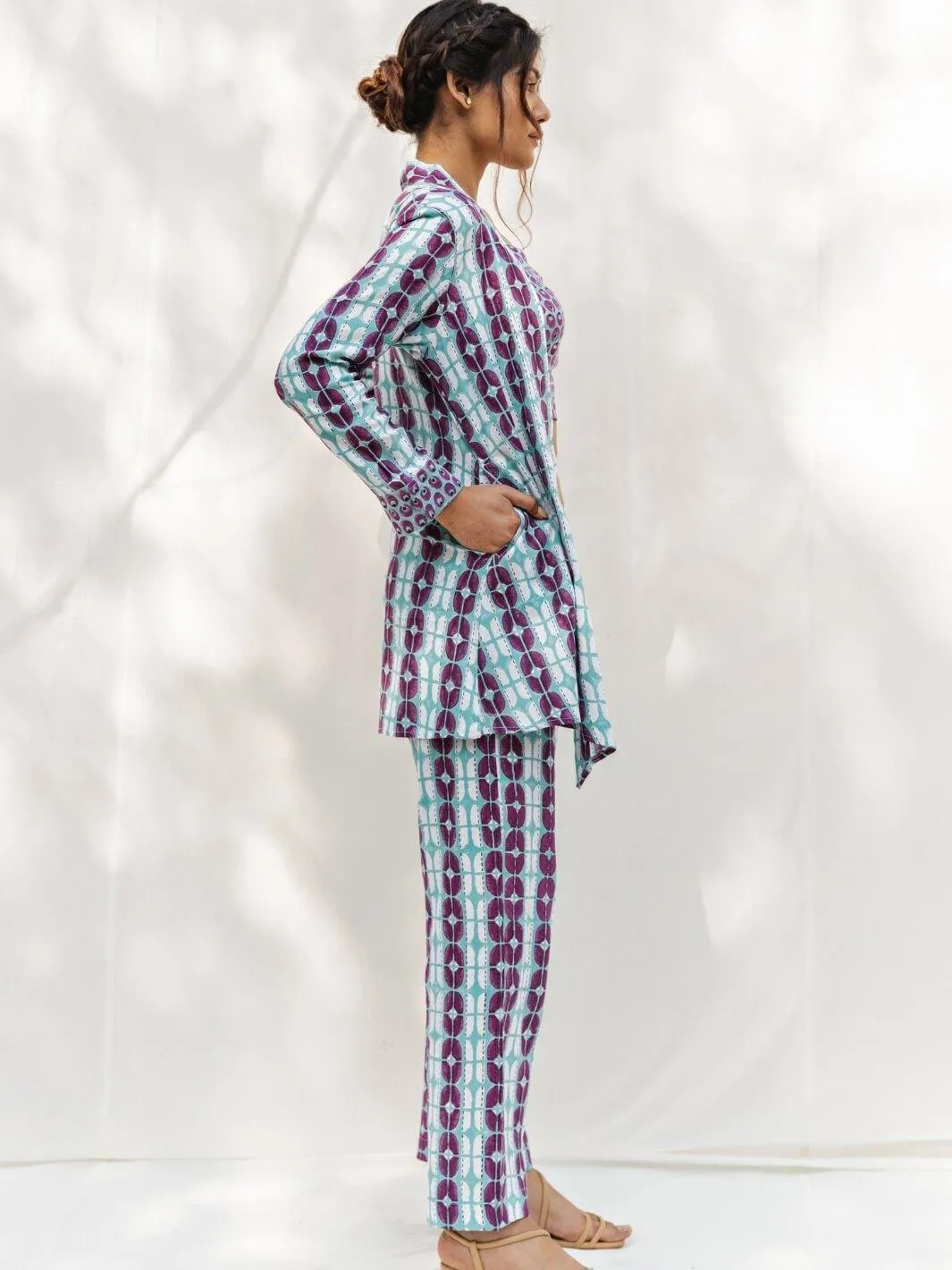 Blue & Purple Handblock Print Cotton Coord-Set
