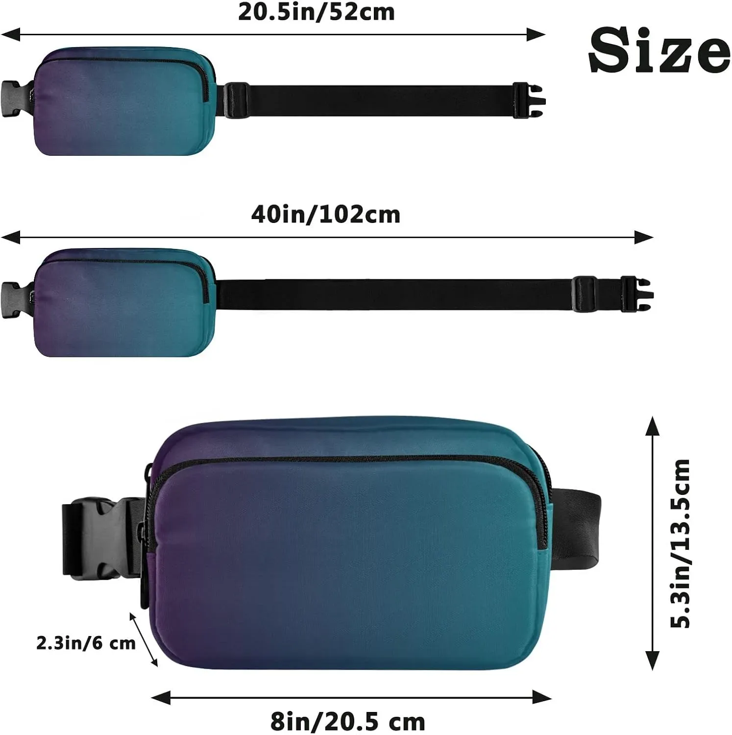 Blue Gradient Fanny Pack for Women Men Belt Bag Crossbody Waist Pouch Waterproof Everywhere Purse Fashion Sling Bag for Running Hiking Workout Walking Travel