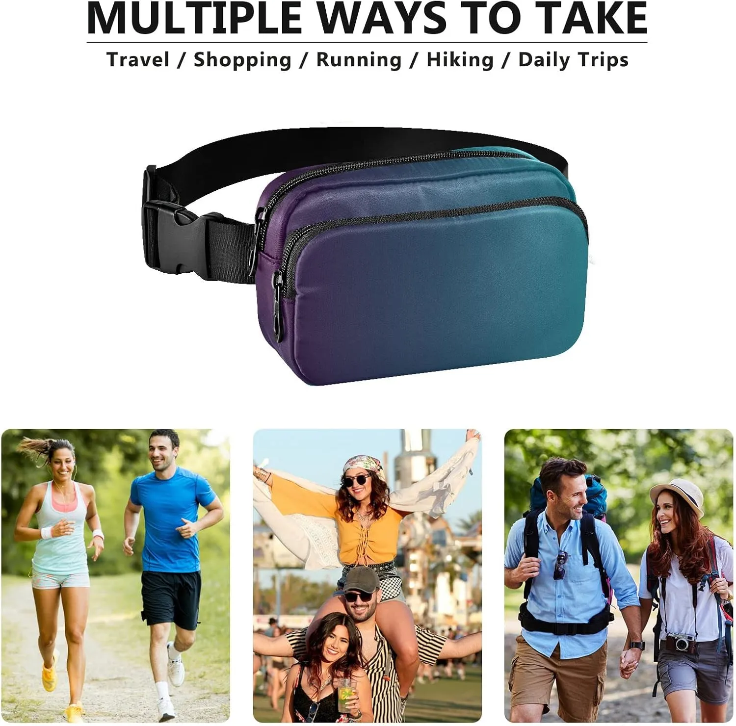 Blue Gradient Fanny Pack for Women Men Belt Bag Crossbody Waist Pouch Waterproof Everywhere Purse Fashion Sling Bag for Running Hiking Workout Walking Travel
