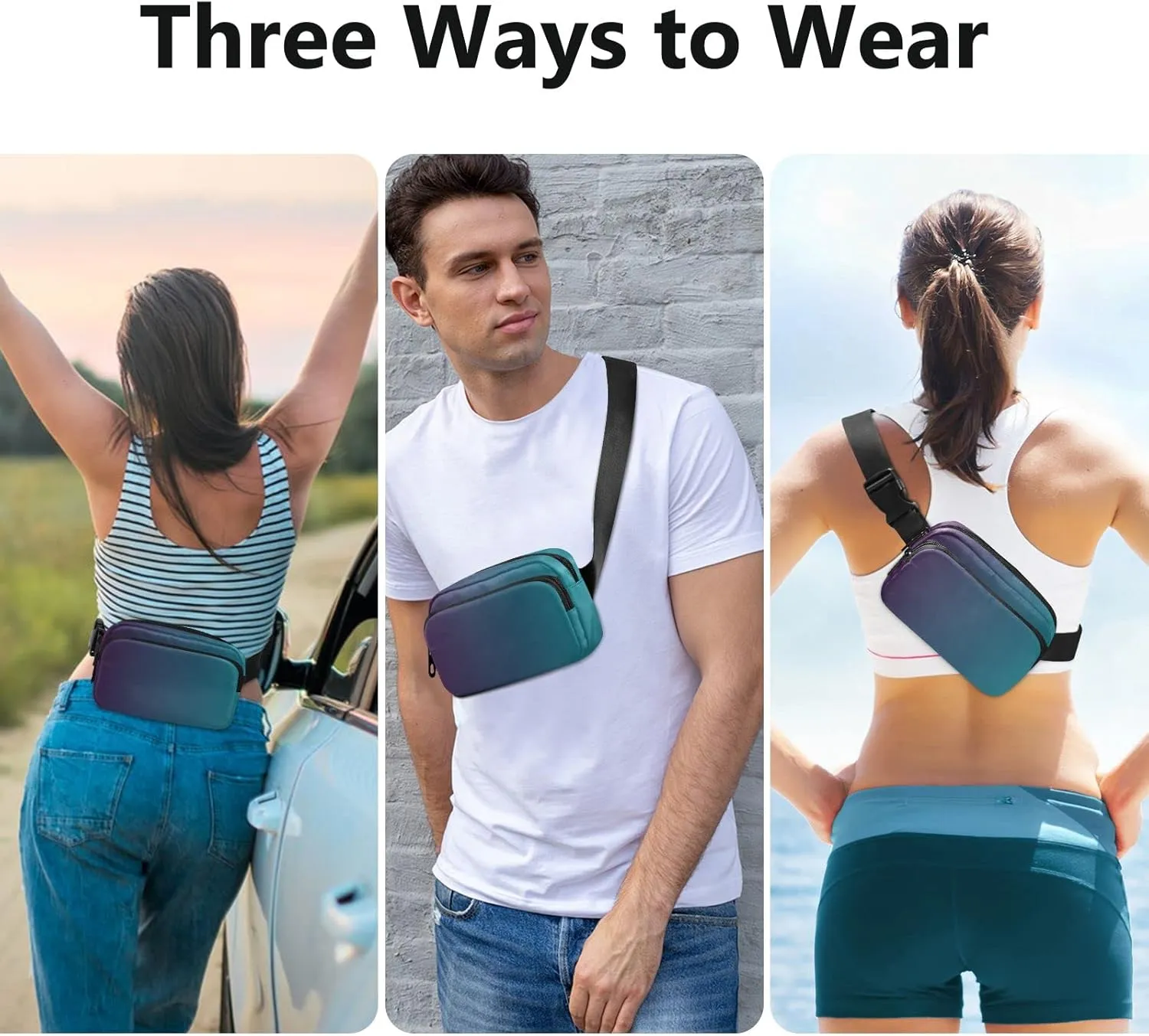 Blue Gradient Fanny Pack for Women Men Belt Bag Crossbody Waist Pouch Waterproof Everywhere Purse Fashion Sling Bag for Running Hiking Workout Walking Travel
