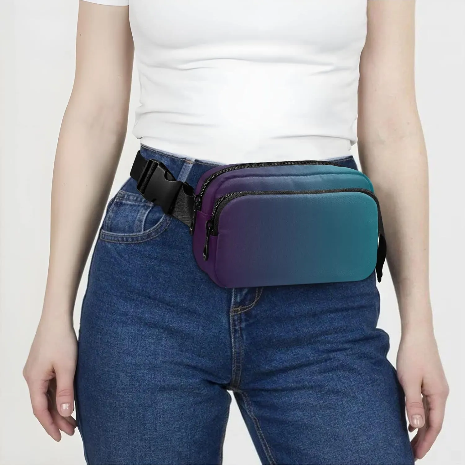 Blue Gradient Fanny Pack for Women Men Belt Bag Crossbody Waist Pouch Waterproof Everywhere Purse Fashion Sling Bag for Running Hiking Workout Walking Travel