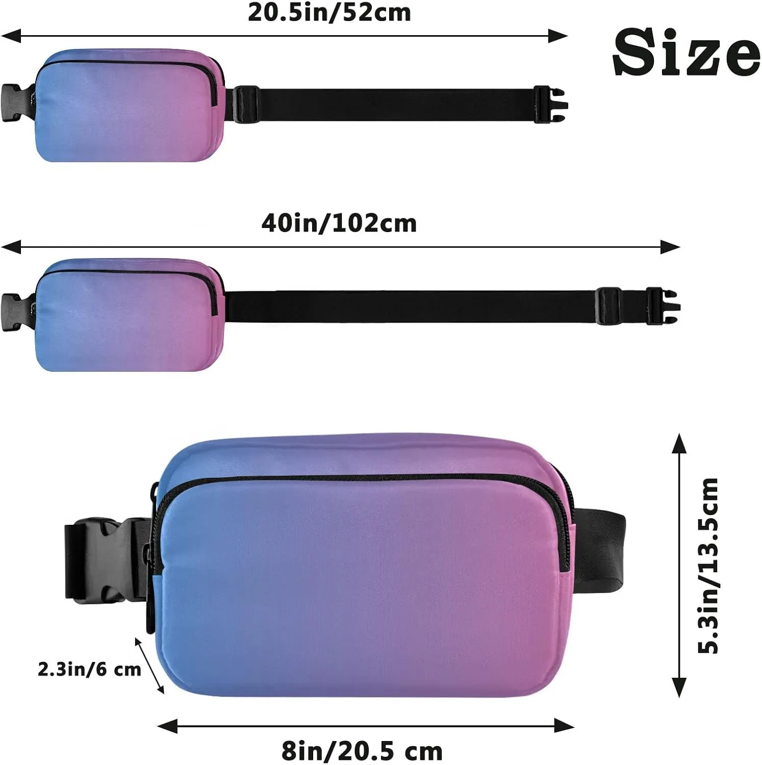 Blue Pink Gradient Fanny Pack for Women Men Belt Bag Crossbody Waist Pouch Waterproof Everywhere Purse Fashion Sling Bag for Running Hiking Workout Walking Travel
