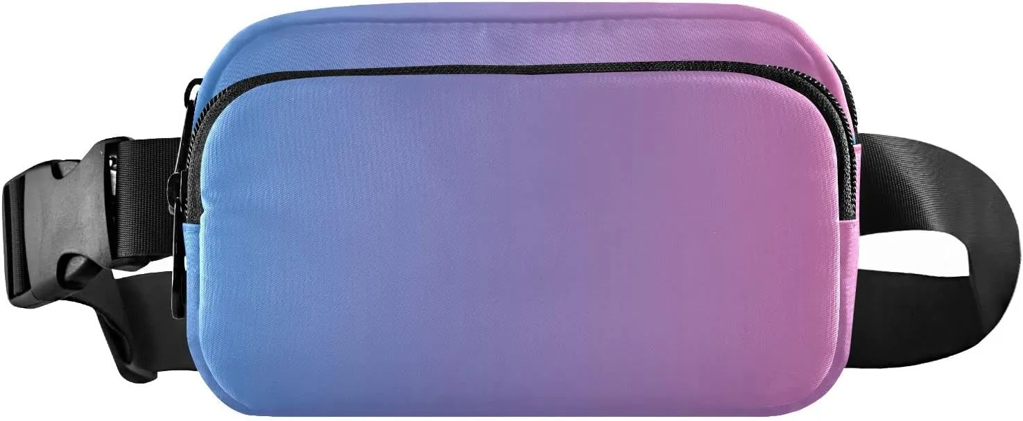 Blue Pink Gradient Fanny Pack for Women Men Belt Bag Crossbody Waist Pouch Waterproof Everywhere Purse Fashion Sling Bag for Running Hiking Workout Walking Travel