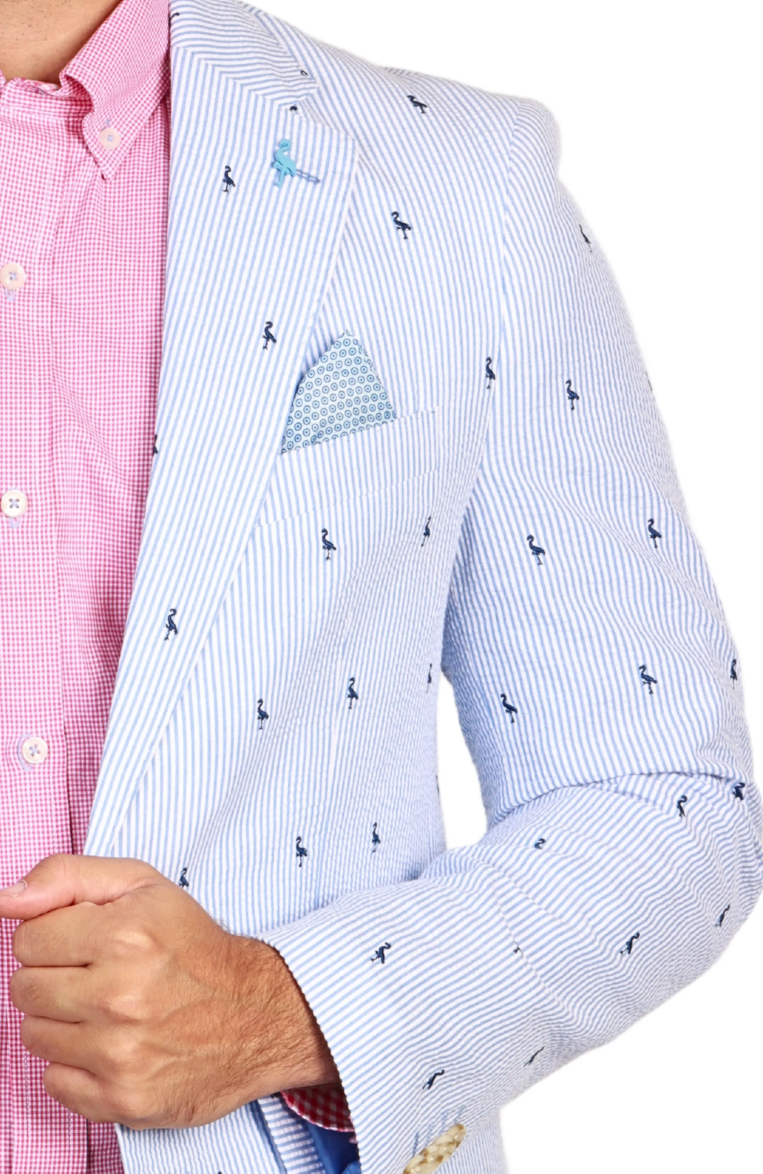 Blue Seersucker Pinstripe Byrd Print Sport Coat