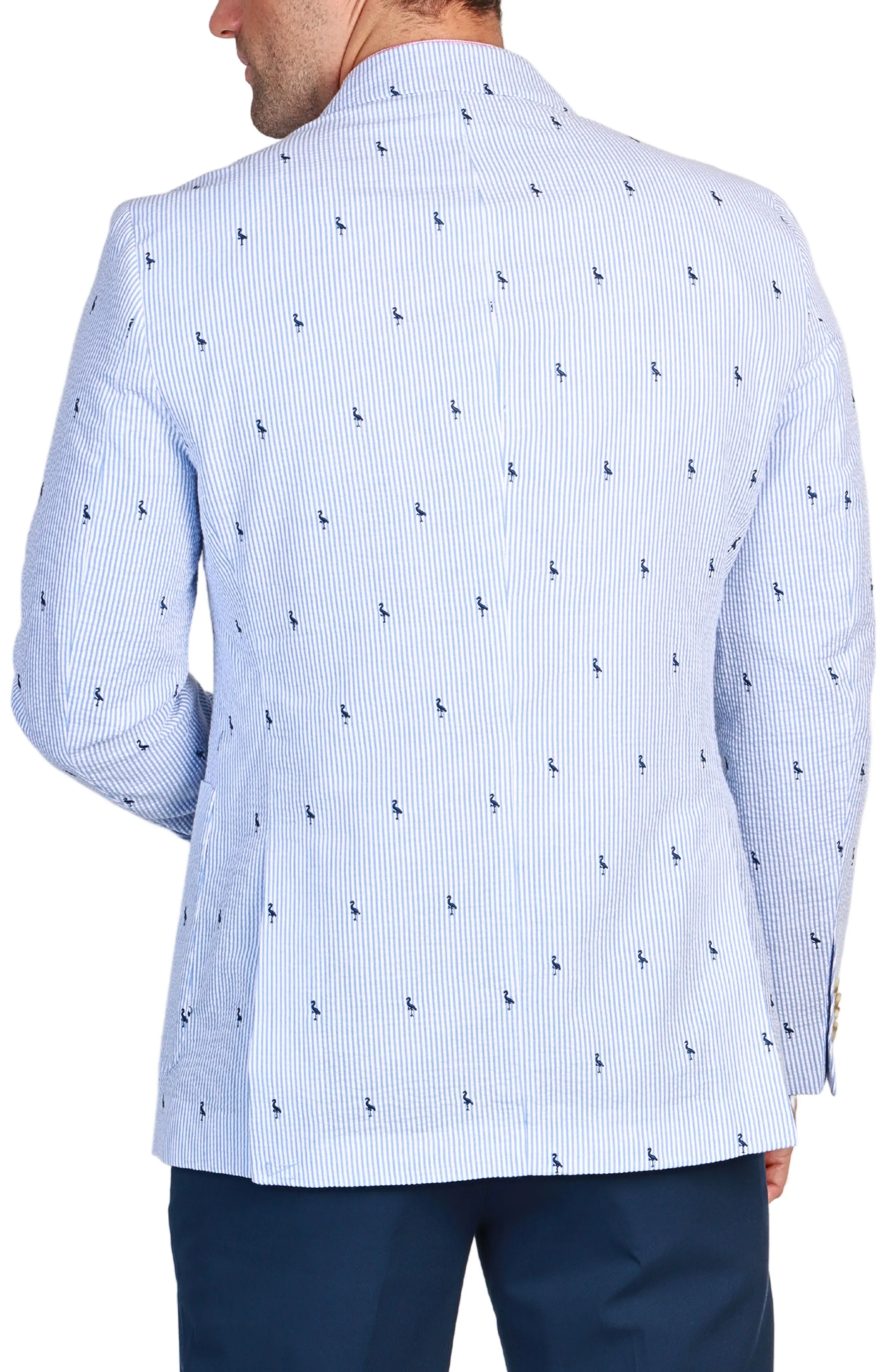 Blue Seersucker Pinstripe Byrd Print Sport Coat