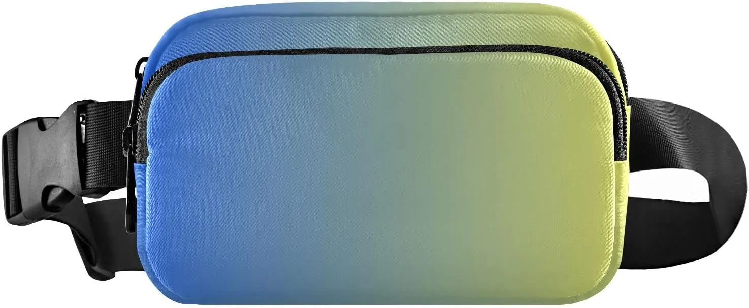 Blue Yellow Gradient Fanny Pack for Women Men Belt Bag Crossbody Waist Pouch Waterproof Everywhere Purse Fashion Sling Bag for Running Hiking Workout Walking