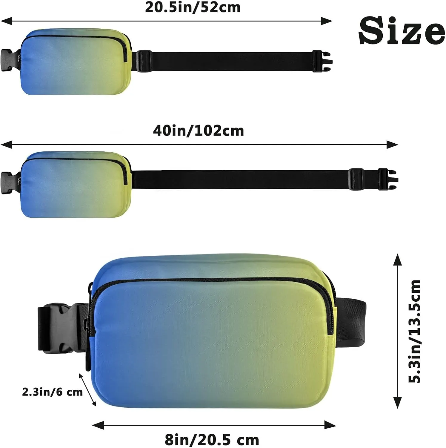Blue Yellow Gradient Fanny Pack for Women Men Belt Bag Crossbody Waist Pouch Waterproof Everywhere Purse Fashion Sling Bag for Running Hiking Workout Walking
