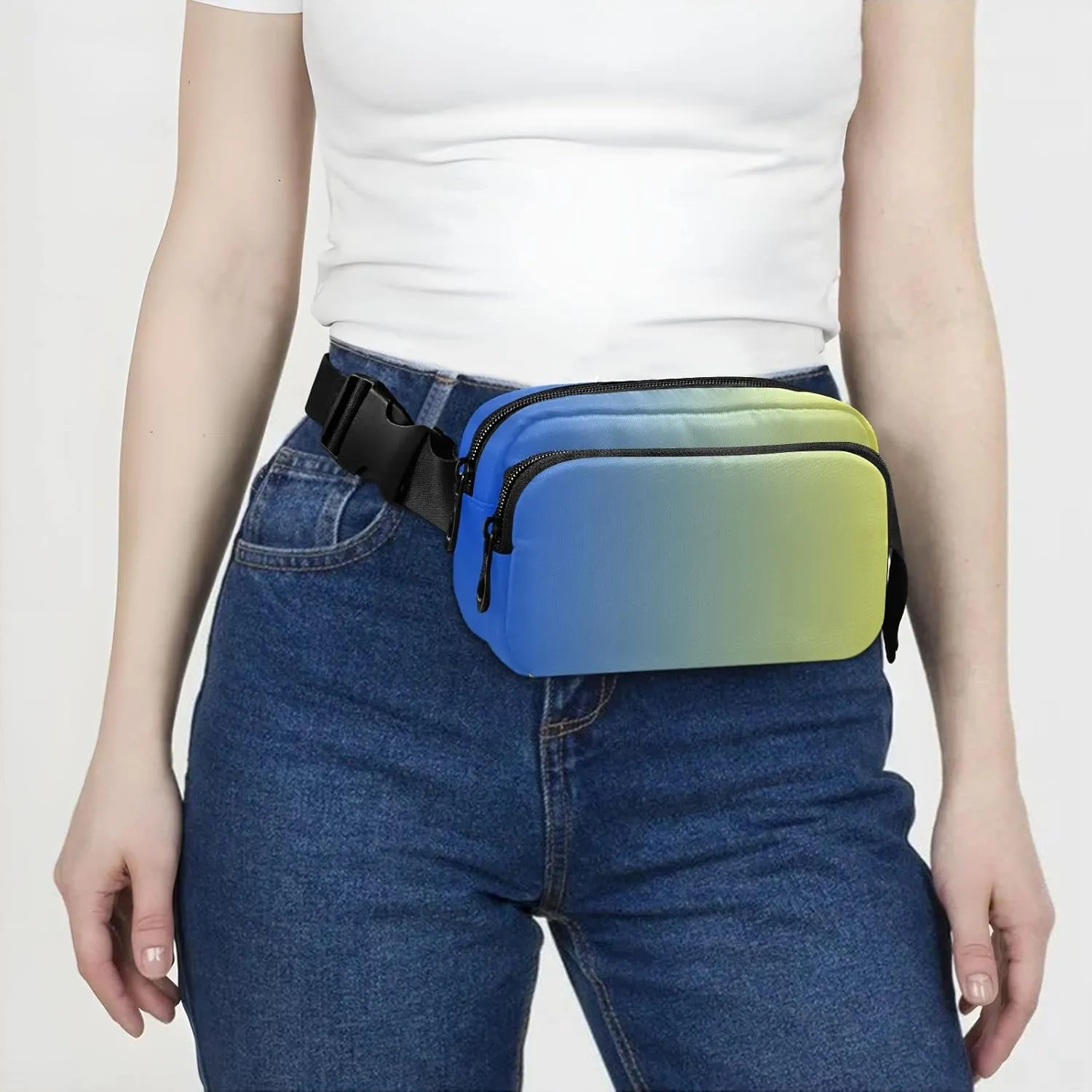 Blue Yellow Gradient Fanny Pack for Women Men Belt Bag Crossbody Waist Pouch Waterproof Everywhere Purse Fashion Sling Bag for Running Hiking Workout Walking
