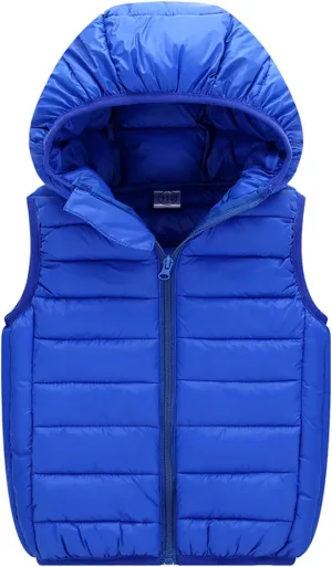 Boys Girls' Light Weight Hooded Down Vest,Kids Puffer Sleeveless Jacket Zipper Pocket