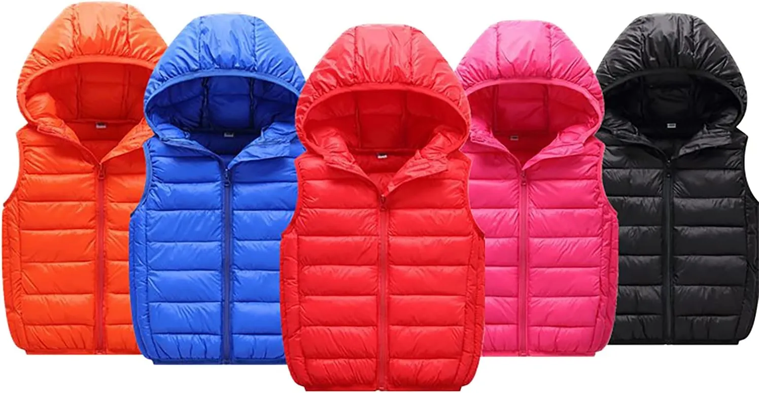 Boys Girls' Light Weight Hooded Down Vest,Kids Puffer Sleeveless Jacket Zipper Pocket