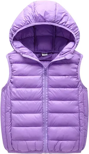 Boys Girls' Light Weight Hooded Down Vest,Kids Puffer Sleeveless Jacket Zipper Pocket