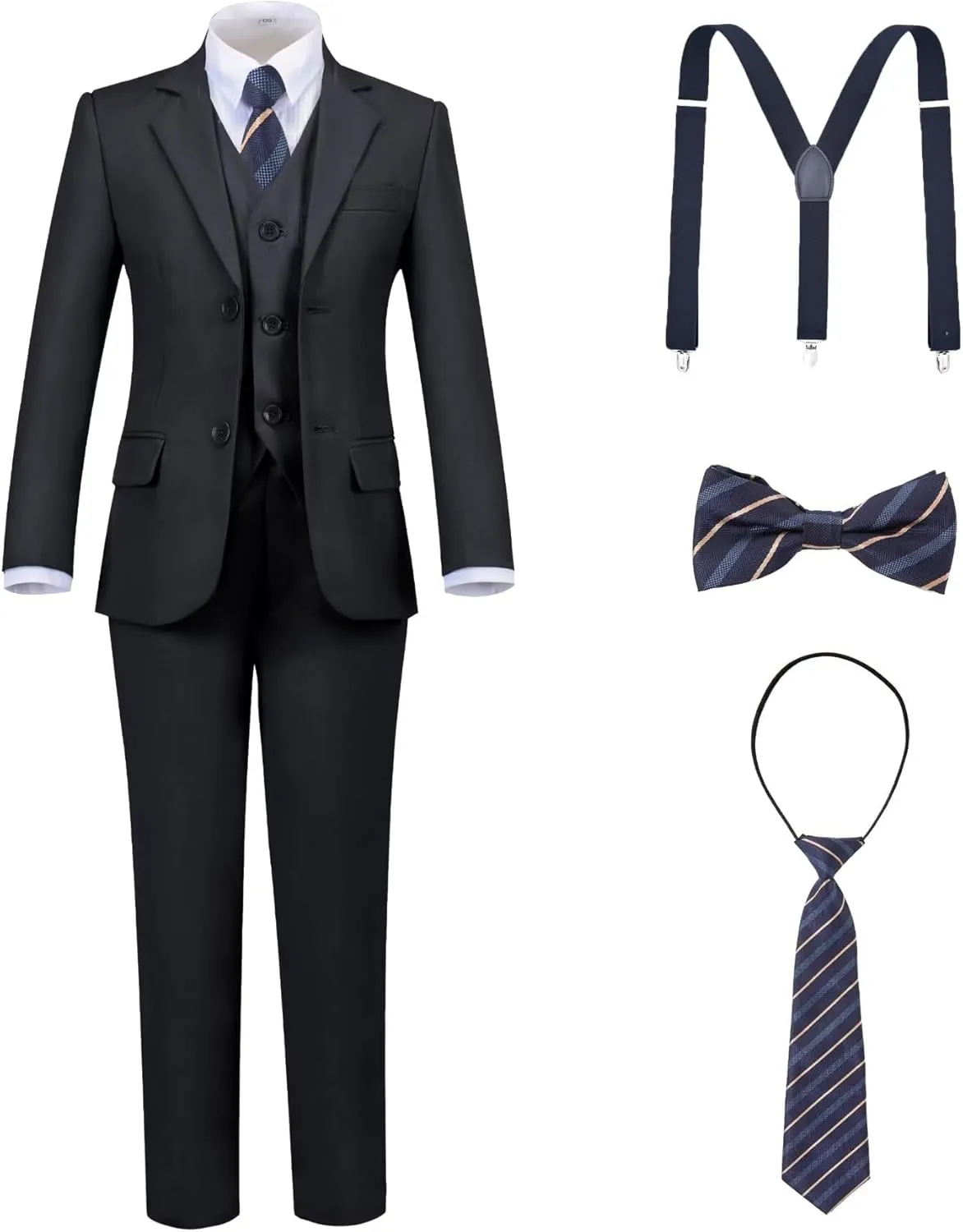 Boys Suit Kids Tuxedo Suits for Boys Adjustable Waist Vest Pants Suspenders Set Wedding Christmas Outfits