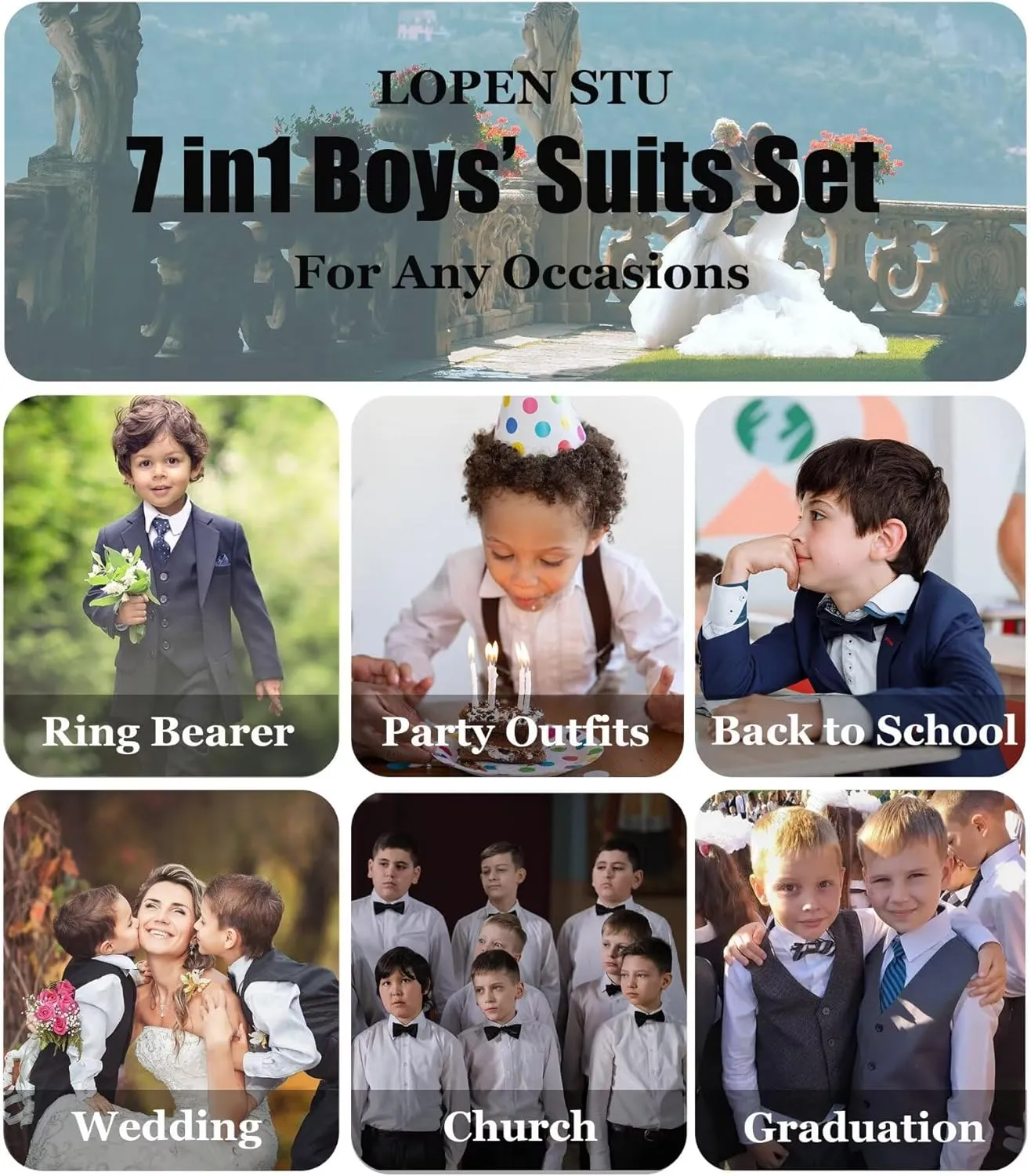 Boys Suit Kids Tuxedo Suits for Boys Adjustable Waist Vest Pants Suspenders Set Wedding Christmas Outfits