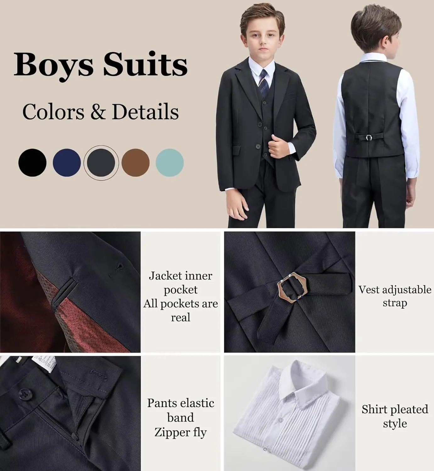Boys Suit Kids Tuxedo Suits for Boys Adjustable Waist Vest Pants Suspenders Set Wedding Christmas Outfits