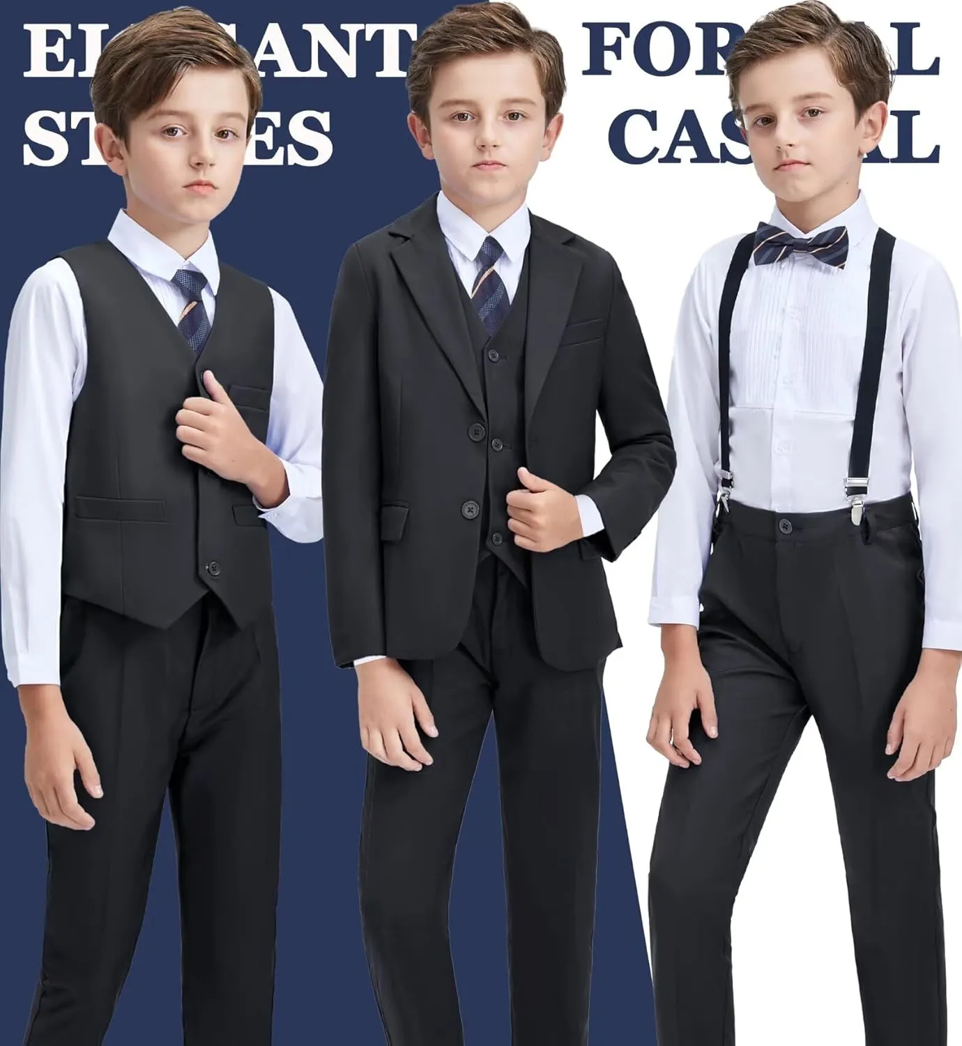 Boys Suit Kids Tuxedo Suits for Boys Adjustable Waist Vest Pants Suspenders Set Wedding Christmas Outfits