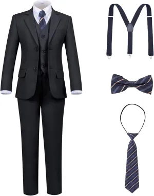 Boys Suit Kids Tuxedo Suits for Boys Adjustable Waist Vest Pants Suspenders Set Wedding Christmas Outfits