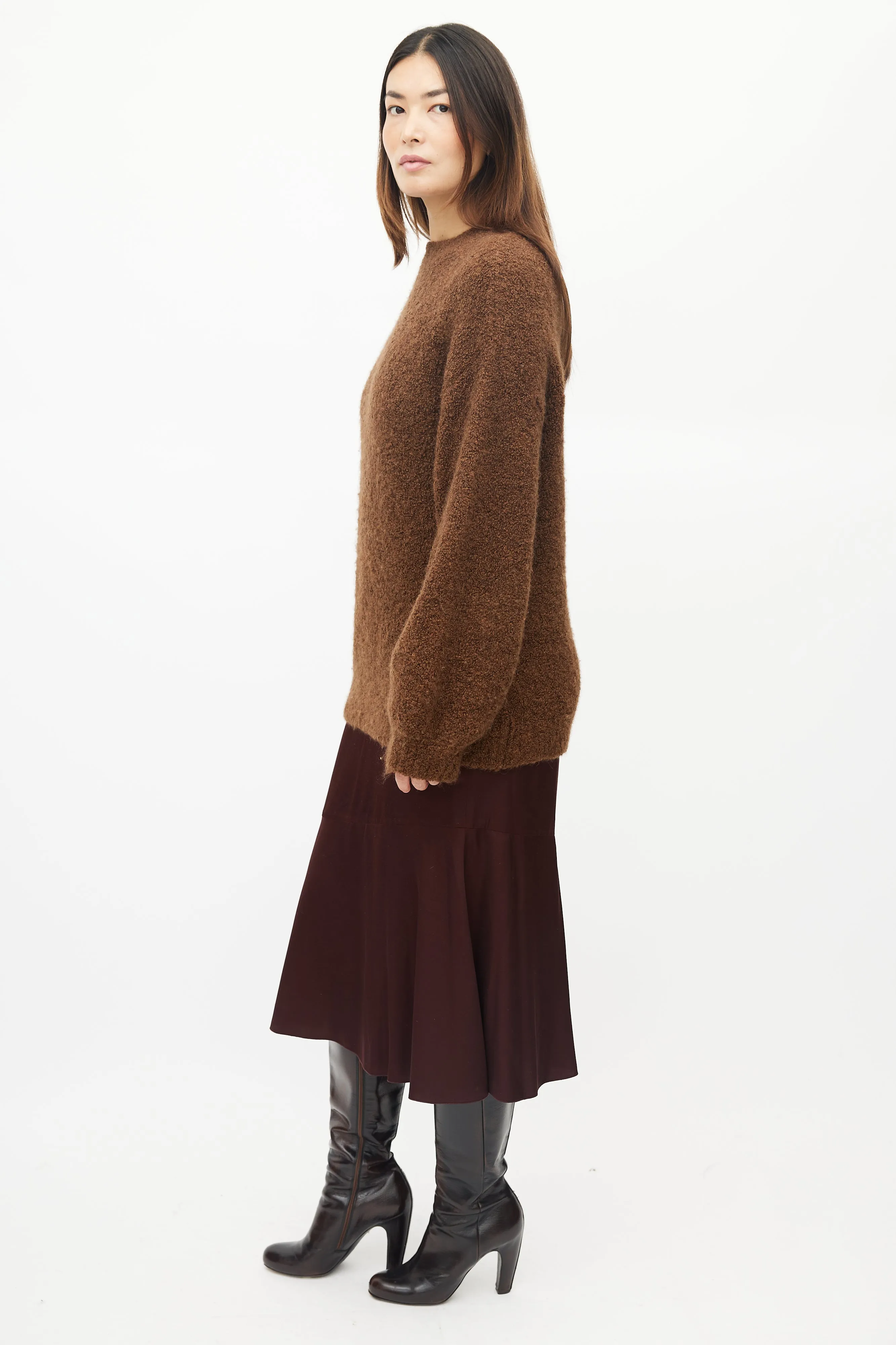 Brown Wool Boucle Knit Sweater