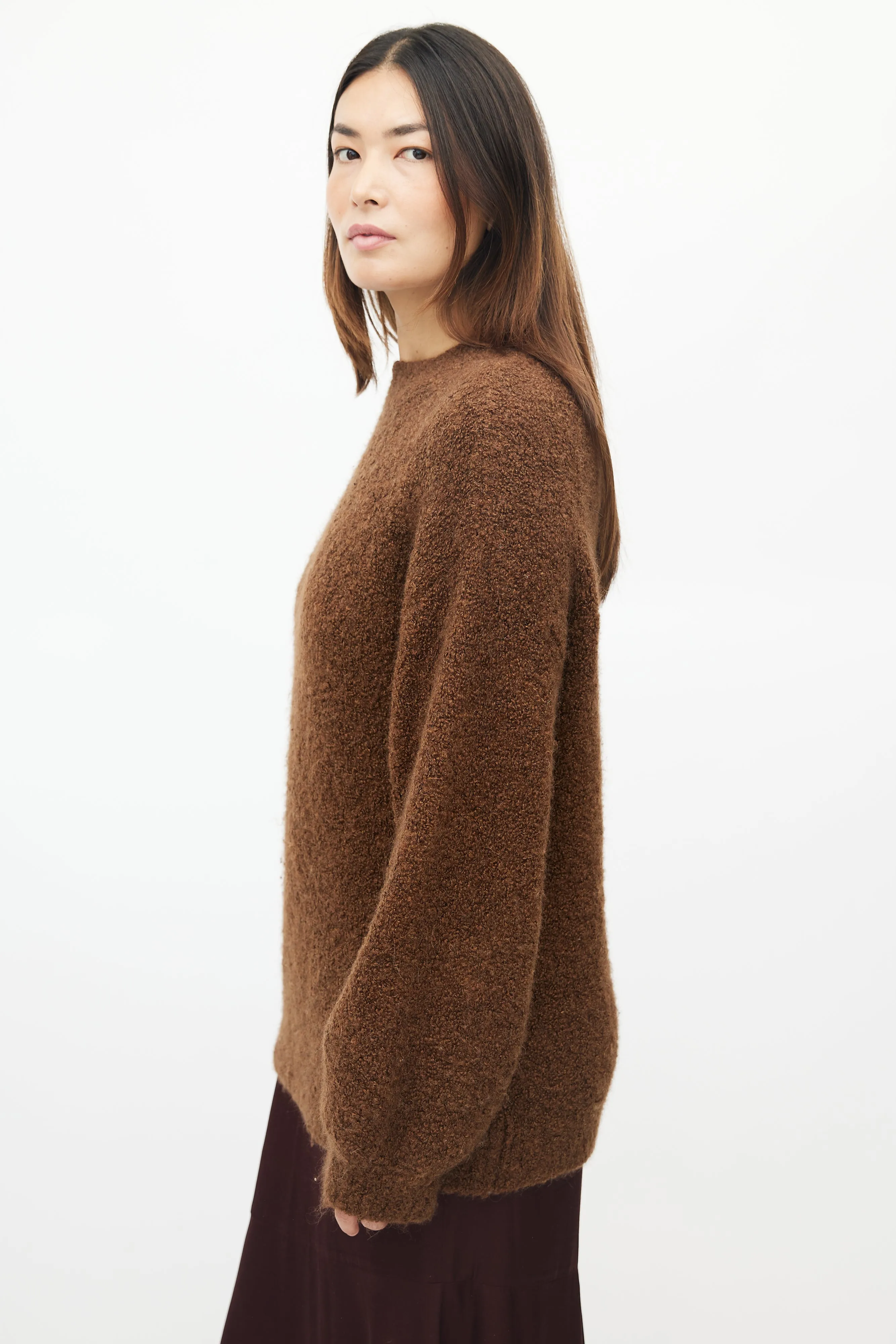 Brown Wool Boucle Knit Sweater