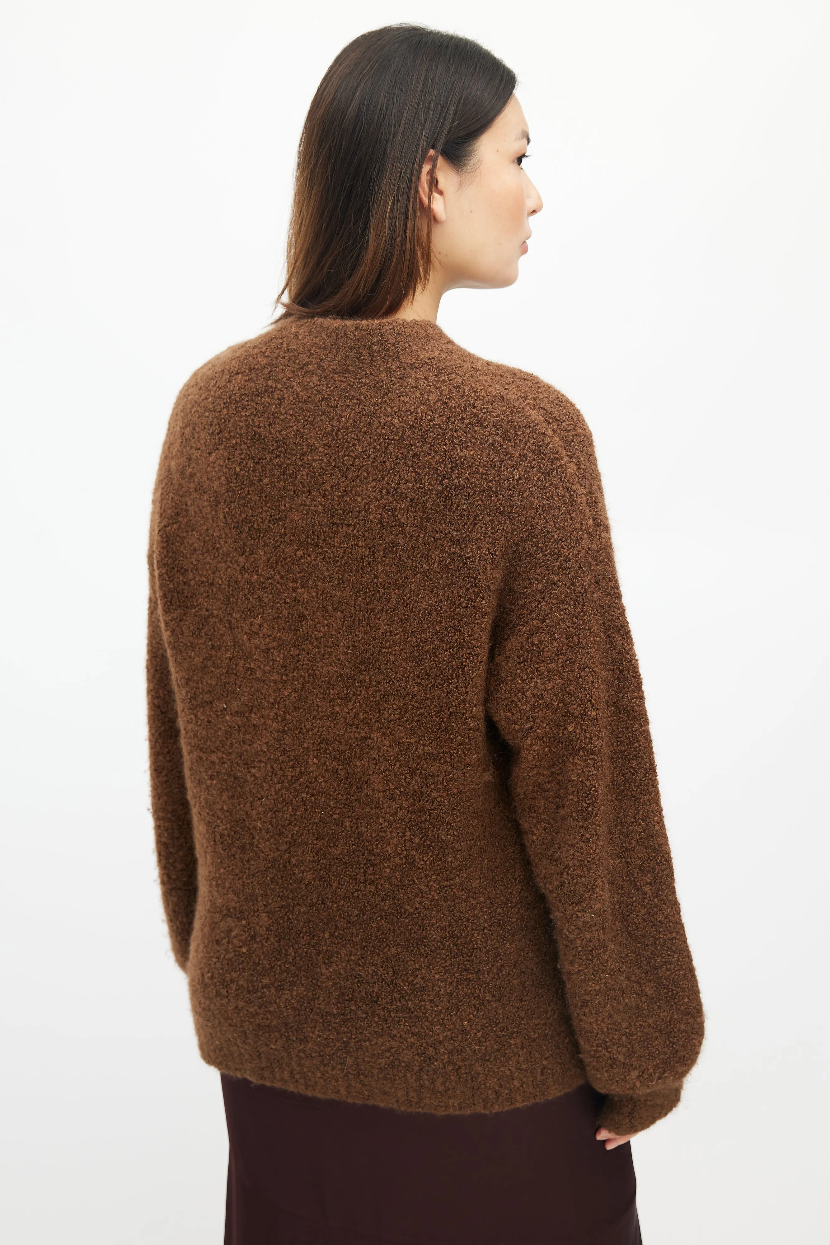 Brown Wool Boucle Knit Sweater