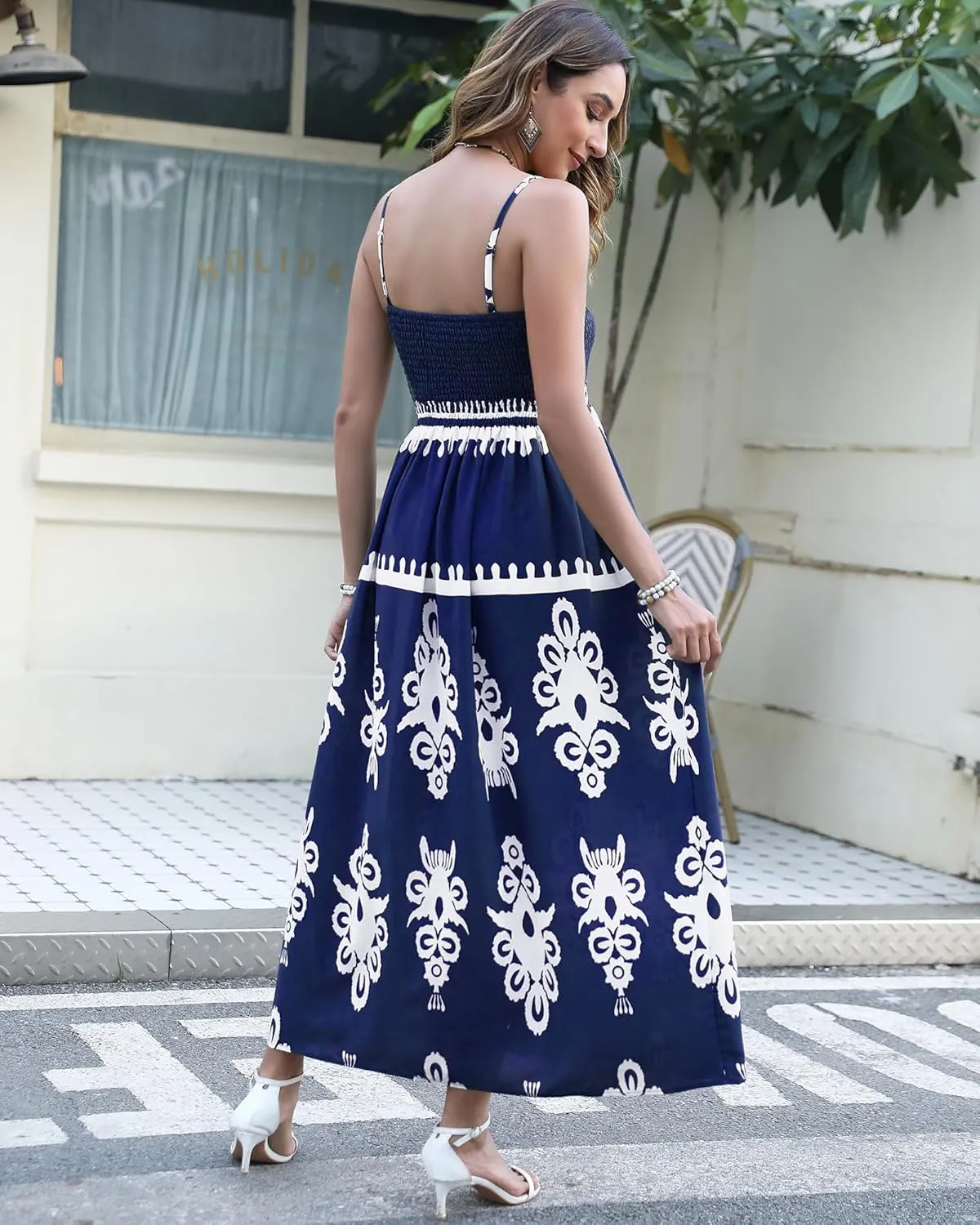 Bsubseach Womens Summer Casual Dress Long Boho Spaghetti Strap Beach Vacation Sundresses Flowy Sleeveless Maxi Dress