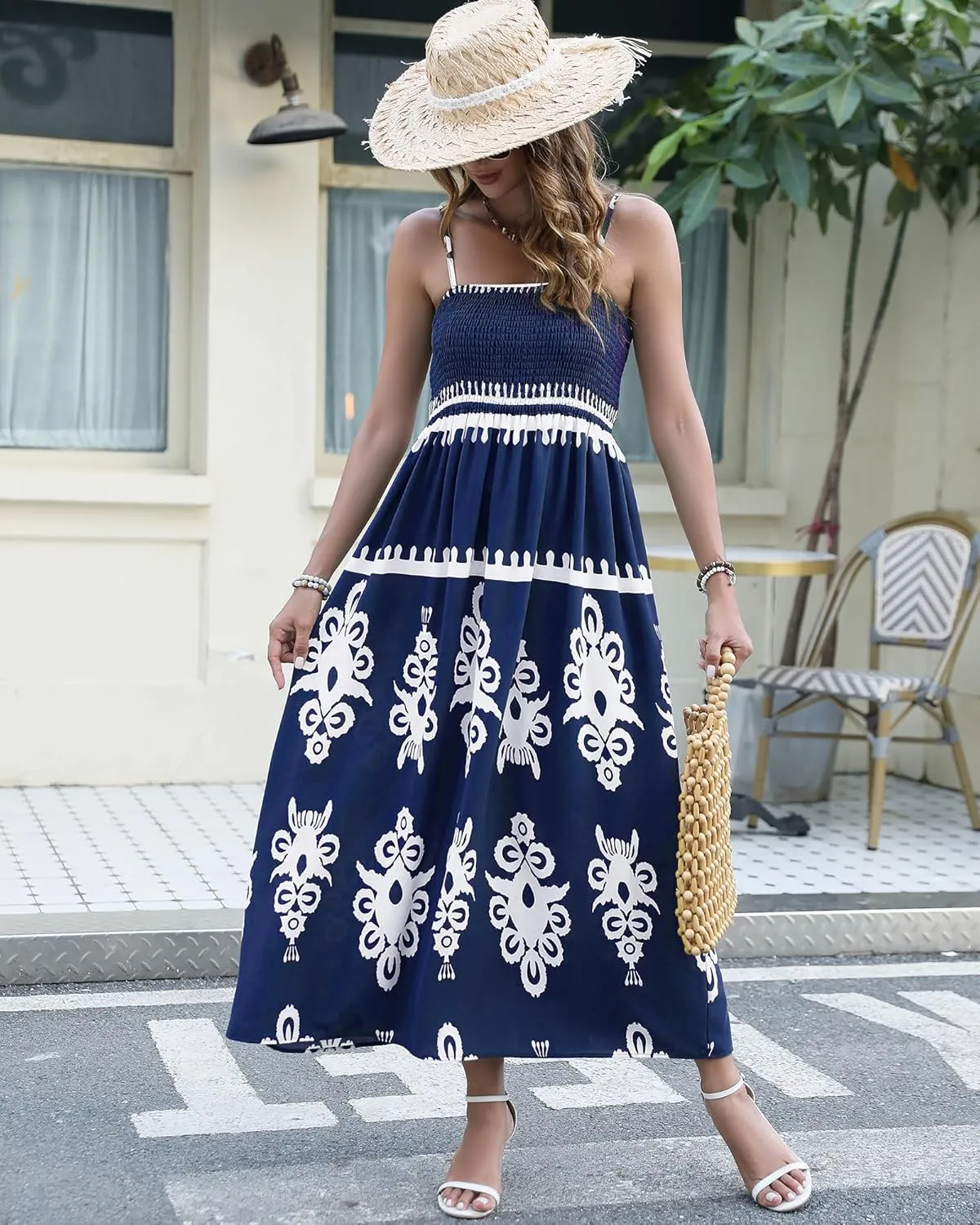 Bsubseach Womens Summer Casual Dress Long Boho Spaghetti Strap Beach Vacation Sundresses Flowy Sleeveless Maxi Dress