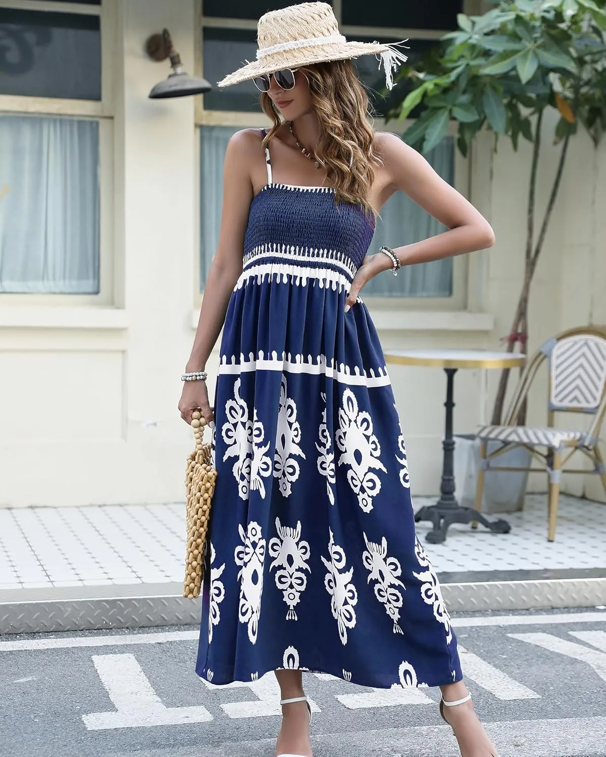 Bsubseach Womens Summer Casual Dress Long Boho Spaghetti Strap Beach Vacation Sundresses Flowy Sleeveless Maxi Dress