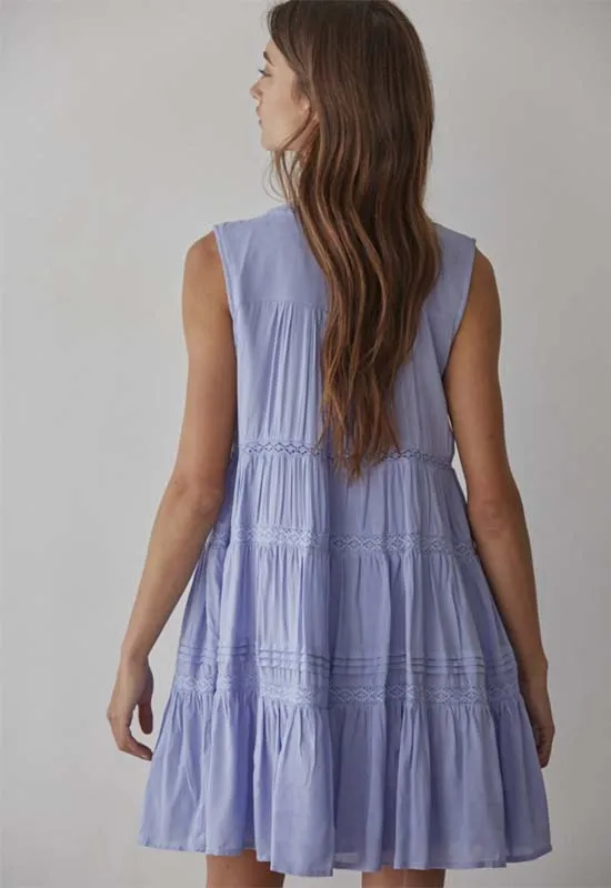 Button Up Tiered Dress - Dark Periwinkle
