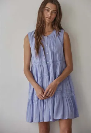 Button Up Tiered Dress - Dark Periwinkle