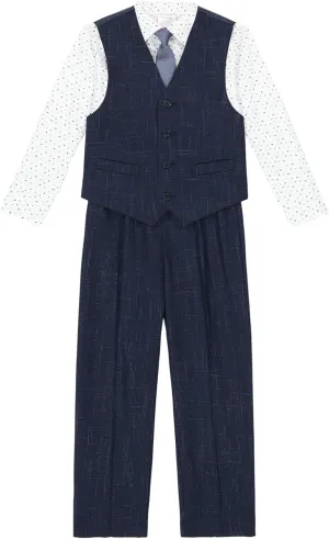 Calvin Klein Boys' 4-Piece Formal Suit Set, Vest, Pants, Collared Dress Shirt, and Tie