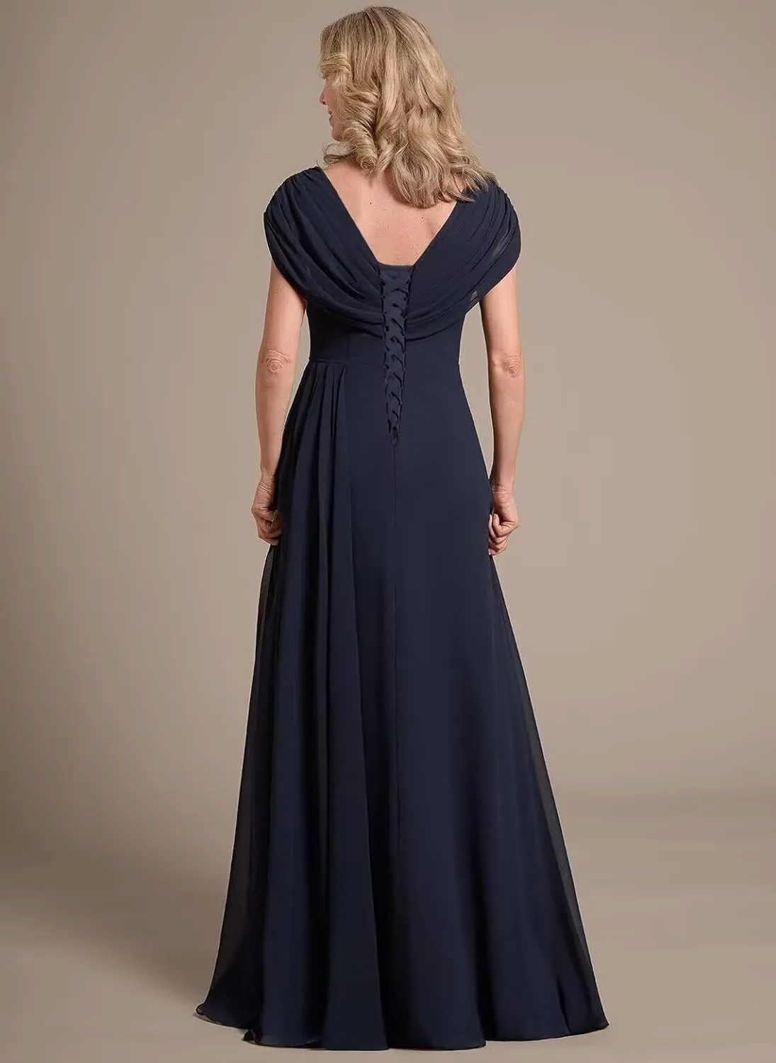 Cap Sleeves Chiffon Mother of The Bride Dress 2025 V Neck Ruched Wedding Guest Dress A Line Formal Gown LL-M064