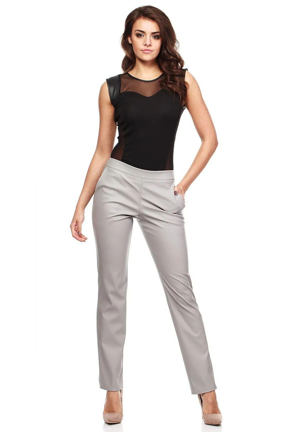Chic Eco-Friendly Leather Straight Leg Trousers with Functional Side Pockets - Essential Women's Fashion 35782 Moe