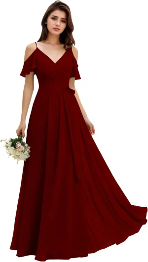Chiffon Bridesmaid Dresses for Wedding with Slit Formal Wedding Guest Dresses for Women with Pocket NO82