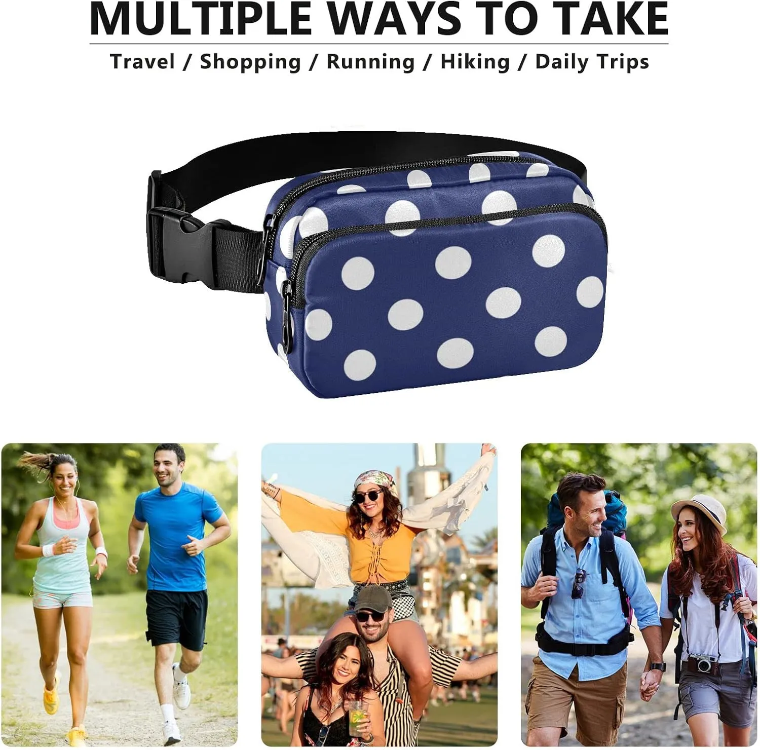 Circles Dots Blue Fanny Pack for Women Men Belt Bag Crossbody Waist Pouch Waterproof Everywhere Purse Fashion Sling Bag for Running Hiking Workout Walking Travel