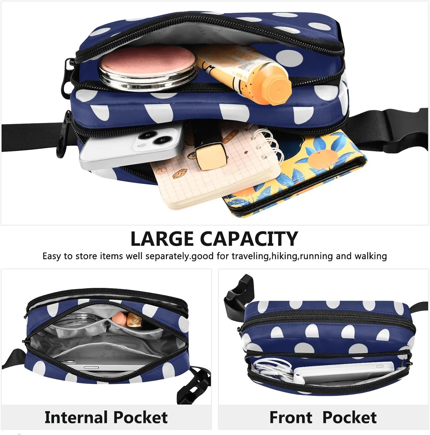 Circles Dots Blue Fanny Pack for Women Men Belt Bag Crossbody Waist Pouch Waterproof Everywhere Purse Fashion Sling Bag for Running Hiking Workout Walking Travel
