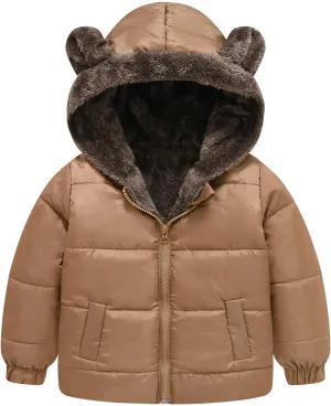 Coattail Jacket Boys Boys and Girls Middle Children Solid Color Ears Cute Pocket Short Cotton Padded Kids Anorak