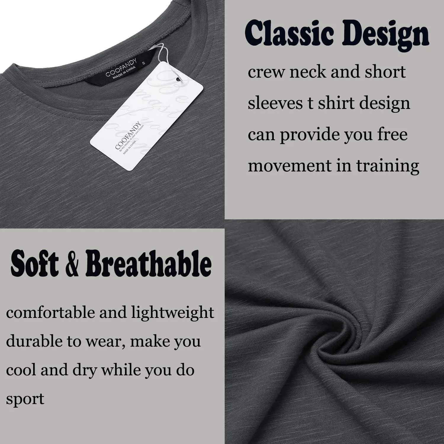 COOFANDY Men Muscle Workout T Shirt Gym Bodybuilding Active Short Sleeve Tee Top Black