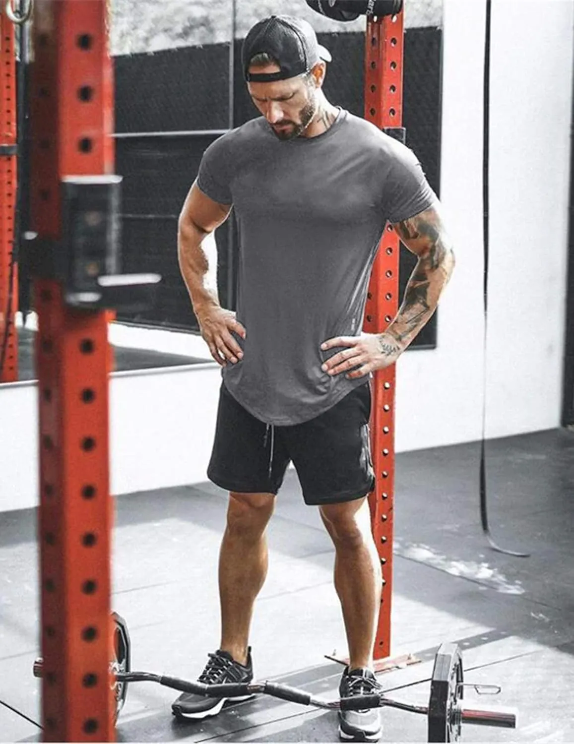 COOFANDY Men Muscle Workout T Shirt Gym Bodybuilding Active Short Sleeve Tee Top Black