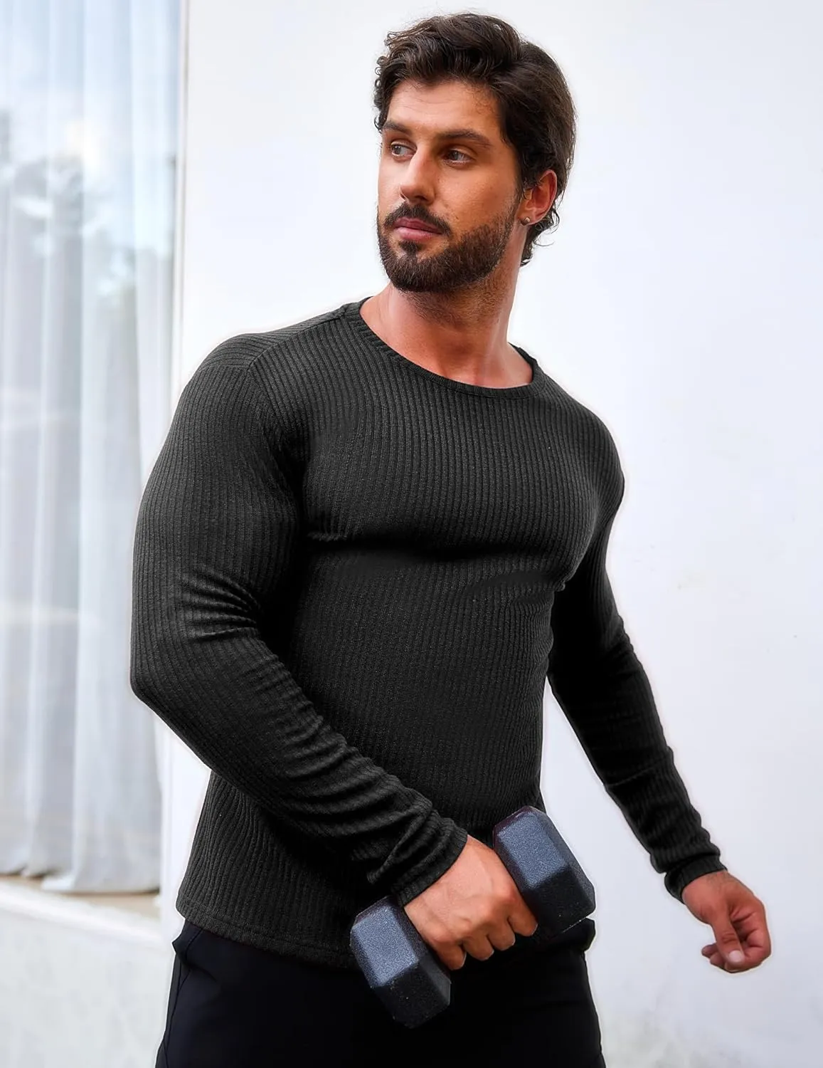 COOFANDY Men's 2 Pack Muscle T-Shirt Stretch Long Sleeve Gym Workout Bodybuilding Training Tee Shirts Casual Hipster Tops