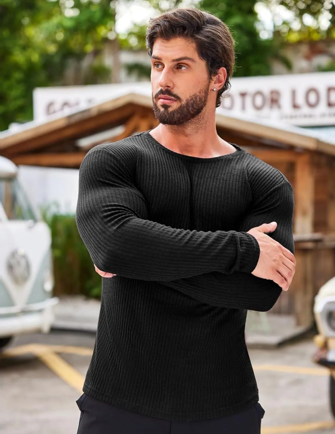 COOFANDY Men's 2 Pack Muscle T-Shirt Stretch Long Sleeve Gym Workout Bodybuilding Training Tee Shirts Casual Hipster Tops