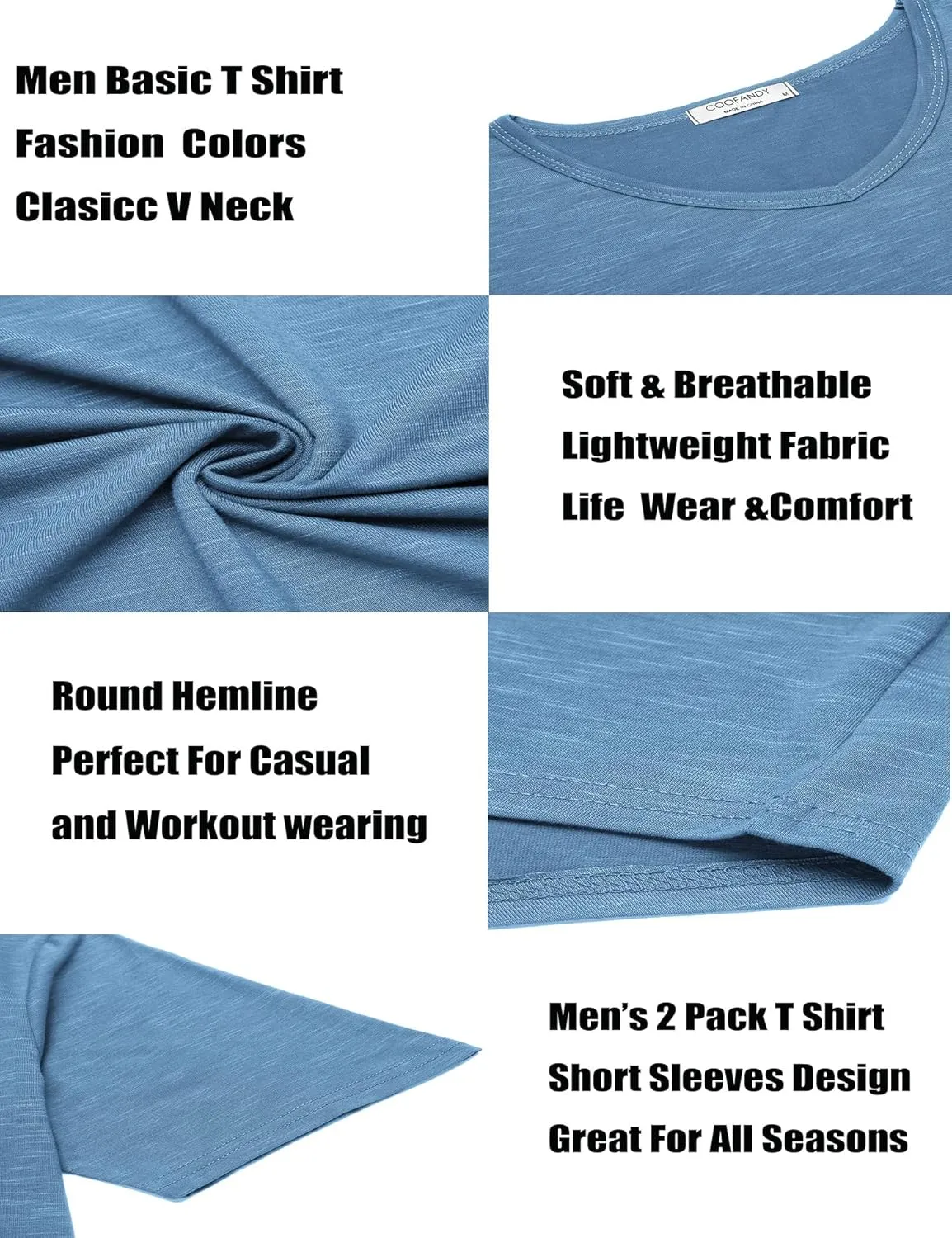 COOFANDY Mens 2 Pack Muscle V Neck T Shirt Fitted Gym Workout Short Sleeve Bodybuilding Tee