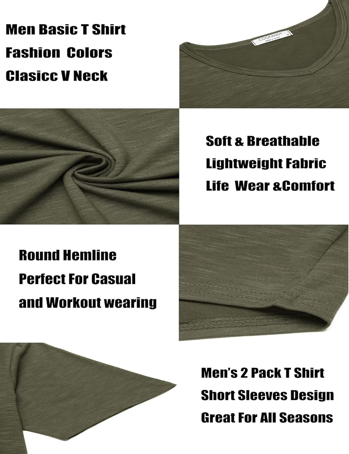 COOFANDY Mens 2 Pack Muscle V Neck T Shirt Fitted Gym Workout Short Sleeve Bodybuilding Tee