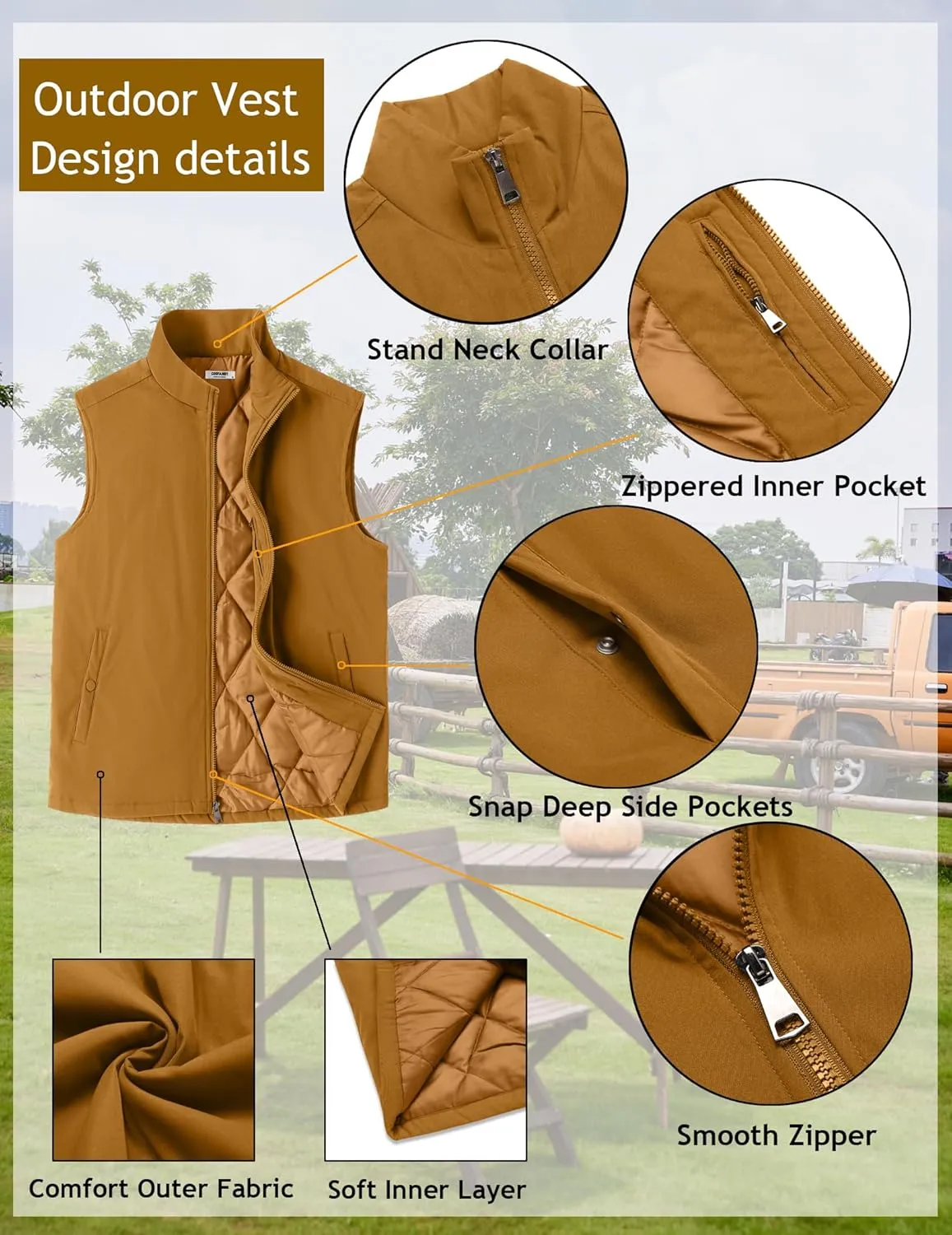 COOFANDY Men's Casual Outerwear Vest Lightweight Full-Zip Sleeveless Jacket Outdoor Hiking Travel Golf Vest with Pockets