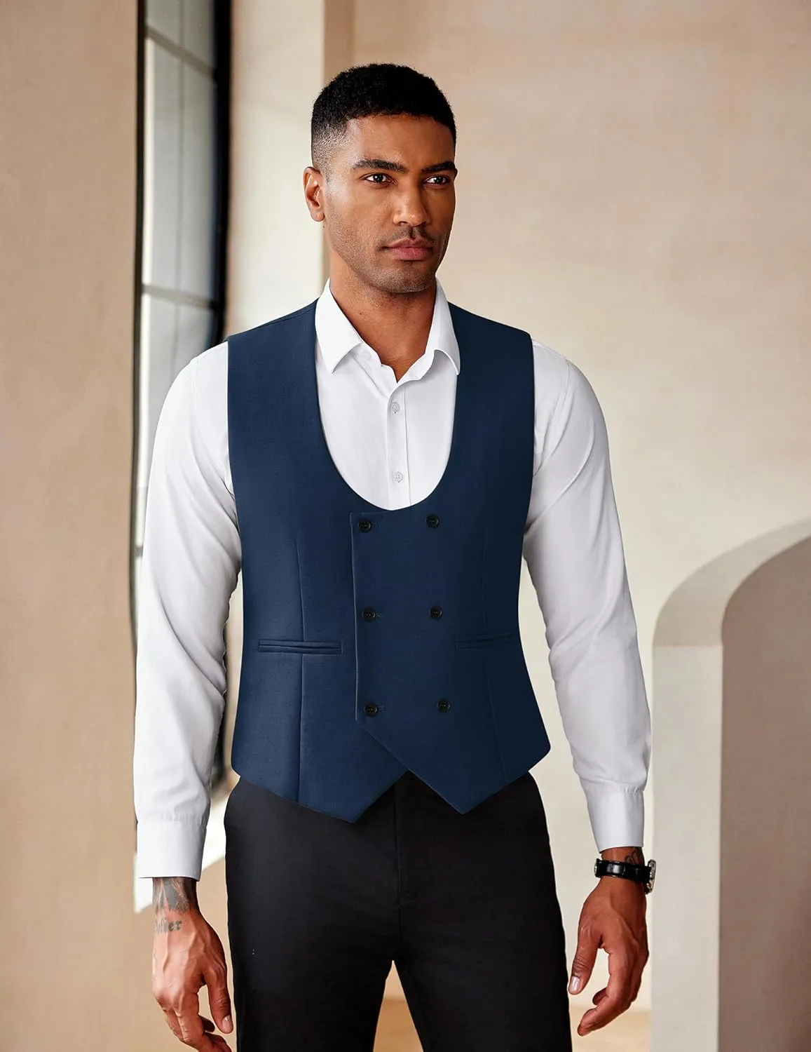 COOFANDY Men's Suit Vest Slim Fit Double Breasted Dress Vest Casual Business Formal Waistcoat