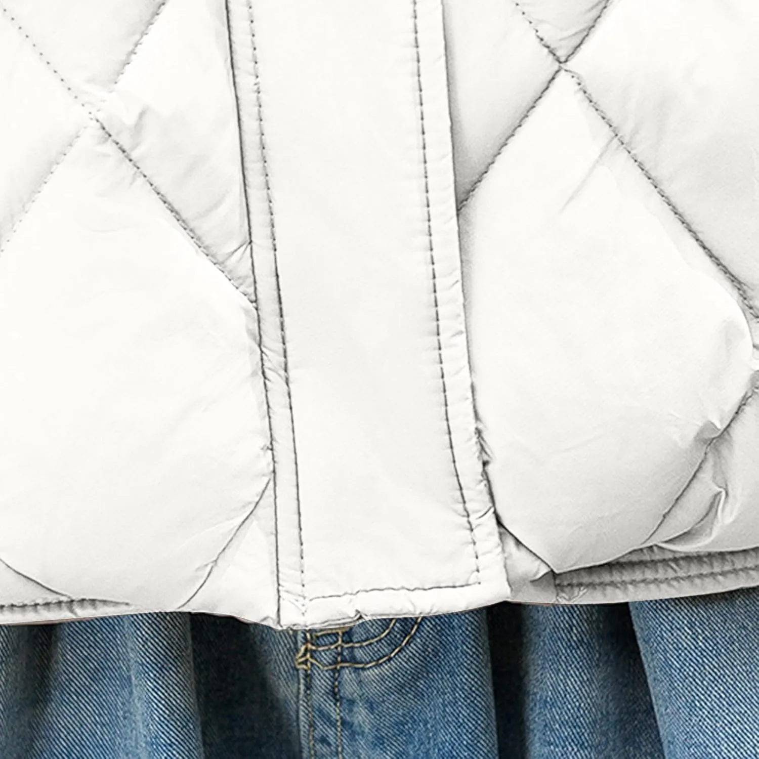 Cotton-Padded Gilet for Women Diamond Sleeveless Hooded Vest Lightweight Stand Collar Zip Up Open Thicken Waistcoat