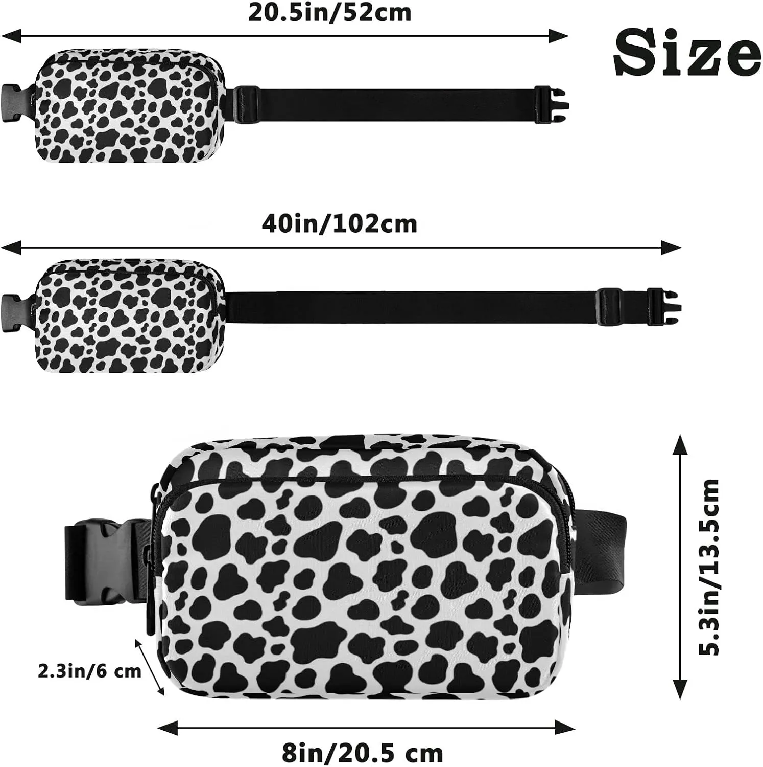 Cow Pattern Fanny Pack for Women Men Belt Bag Crossbody Waist Pouch Waterproof Everywhere Purse Fashion Sling Bag for Running Hiking Workout Walking Travel