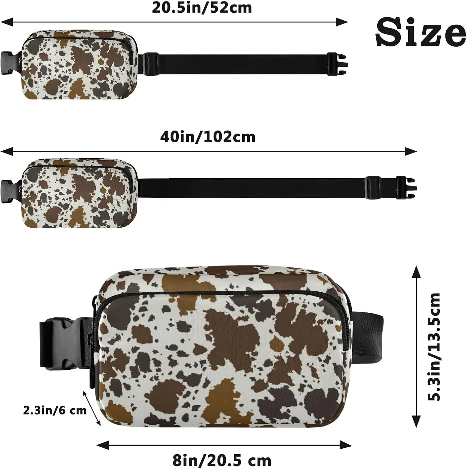 Cow Skin Print Fanny Pack for Women Men Belt Bag Crossbody Waist Pouch Waterproof Everywhere Purse Fashion Sling Bag for Running Hiking Workout Travel