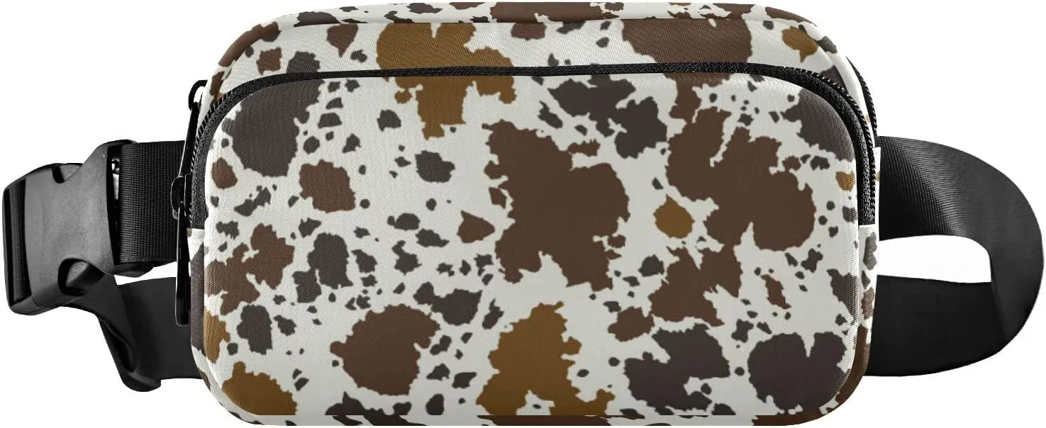 Cow Skin Print Fanny Pack for Women Men Belt Bag Crossbody Waist Pouch Waterproof Everywhere Purse Fashion Sling Bag for Running Hiking Workout Travel