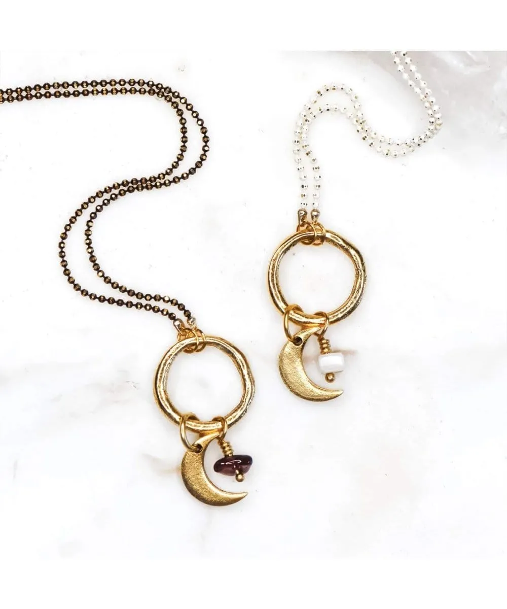 Crescent Moon Necklace Garnet