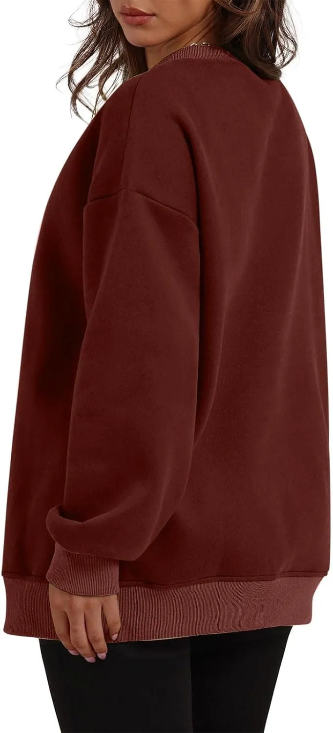 Crewneck Sweatshirts Womens Fall Fashion 2024 Long Sleeve Tops Pullover Casual Cute Loose Winter Clothes with Pocket
